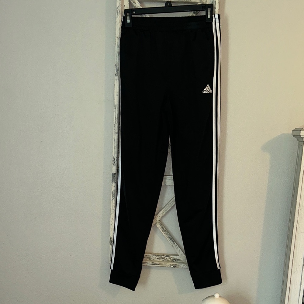 Adidas Kids Black Joggers with White Stripes